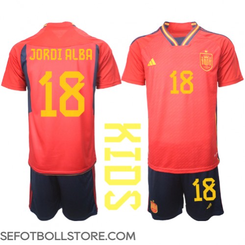 Spanien Jordi Alba #18 Replika babykläder Hemmaställ Barn VM 2022 Kortärmad (+ korta byxor)